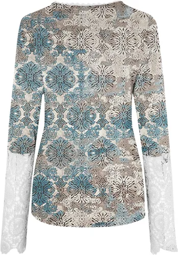 Vista 4 de Camisas de Navidad para mujer, camisa de manga larga con botones y cuello redondo y estampado floral entretejido