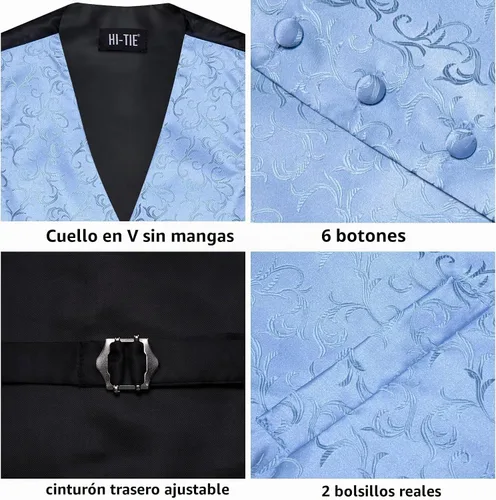 Vista 5 de Hi-Tie Chaleco de traje de seda para hombre, corbata y corbatín de solapa, clip de corbata dorado, chaleco floral de cachemira, 8 piezas, conjunto