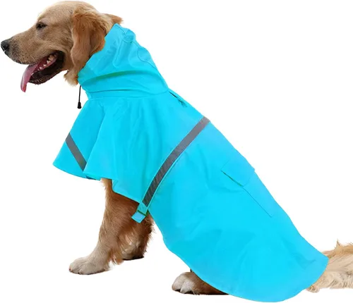 Vista 8 de NACOCO - Impermeable ajustable para perros, poncho a prueba de agua, ropa ligera para lluvia con capucha y tira reflejante, m, Azul