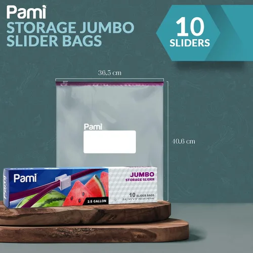 Vista 2 de PAMI Bolsas de almacenamiento deslizantes jumbo de 2.5 galones, paquete de 10 bolsas reutilizables a prueba de fugas para congelador con parte