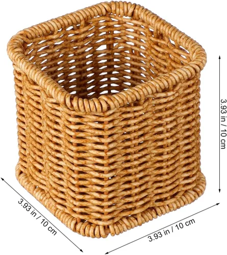 Vista 4 de Yardwe Portalápices tejido de 4 pulgadas, caja de almacenamiento decorativa de papelería para organizador de escritorio de oficina y contenedor