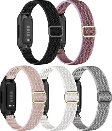 Vista 11 de Paquete de 5 correas elásticas de nailon compatibles con Fitbit Inspire 3 para mujeres y hombres, correa deportiva elástica ajustable suave