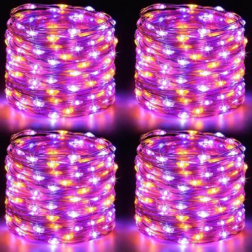 Vista 33 de Serie de luces LED RGB parpadeantes que cambian de color, funciona con pilas, para decoración de interiores y exteriores, con temporizador y control