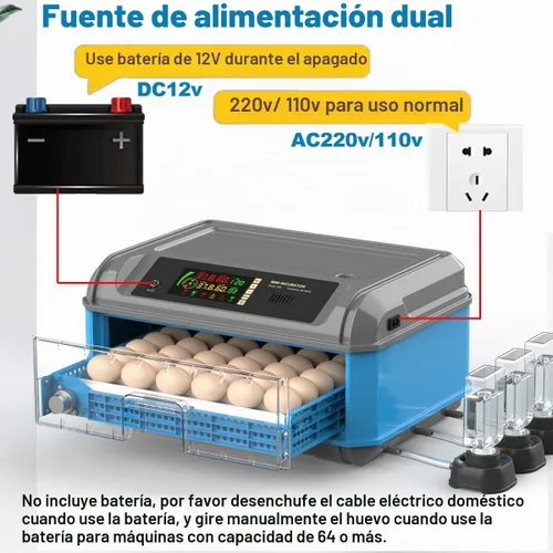 Vista 7 de Incubadora de huevos para incubar huevos, incubadora de huevos de pollo con giro automático de huevos, control de humedad, sistema de adición
