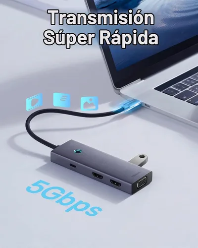 Vista 7 de Baseus - Estación de acoplamiento para computadora portátil 7 en 1, 3 monitores, USB C HUB con HDMI 4K, VGA, 100 W PD, 3 USB para iPhone