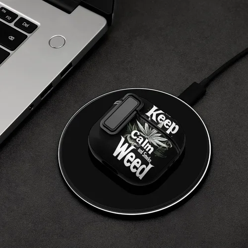 Vista 4 de Keep Calm and Smoke Weeds - Funda para auriculares Bluetooth compatible con AirPods 4 con protector de botón negro