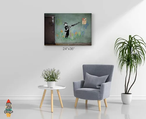 Vista 4 de HB Art Design Banksy Wall Art Canvas Print Child Soldier Bearing a Machine Gun from Los Angeles Artwork Living Room Dorm Room Office Wall Art Home