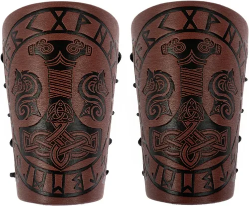Vista 11 de Medieval Leather Bracers Embossed Viking Knight Cosplay Arm Guard Jormungandr Brazo de cuero Armadura-marrón (2pcs)