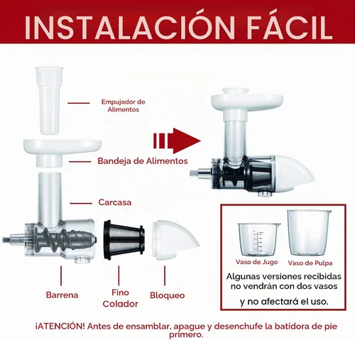 Vista 3 de Accesorio de exprimidor para batidoras KitchenAid, exprimidor de masticación, accesorio de exprimidor lento para batidoras de pie, color blanco