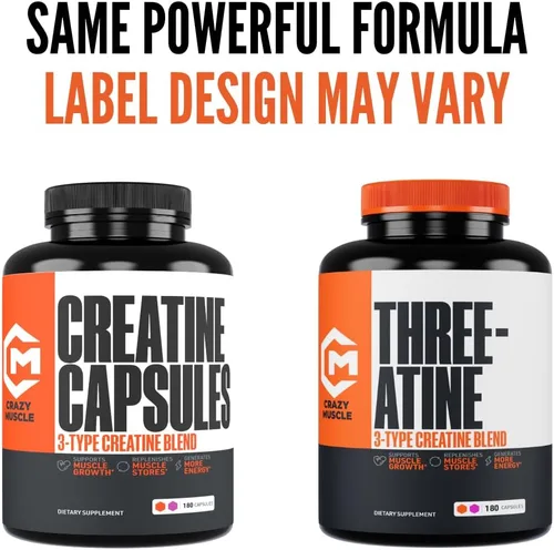 Vista 8 de Cápsulas de creatina, 5g Premium 3X ThreeAtine Pre Workout, Ganador de masa muscular a granel, Creatina monohidrato de alta absorción fácil