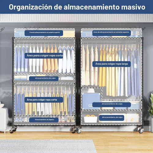 Vista 3 de ULIFHOME P8C Pro - Perchero resistente (con diseño de ancho extendido) para colgar ropa con ruedas bloqueables, 42 pulgadas de ancho x 15.8 pulgadas