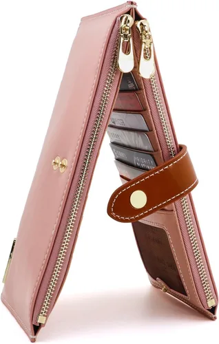 Vista 27 de ANDOILT - Cartera de cuero genuino para mujer con bloqueo RFID para tarjeta de crédito con cremallera