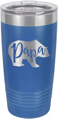 Vista 11 de PAPA BEAR BLACK Vaso de bebida de 20 onzas con pajita Taza de viaje grabada con láser Comparar con Yeti Rambler Idea de regalo para papá