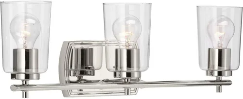 Vista 20 de Progress Lighting Adley Collection - Lámpara de tocador de baño tradicional con 3 luces, de cristal transparente, color negro mate, 7-5/8 x 23 Mate