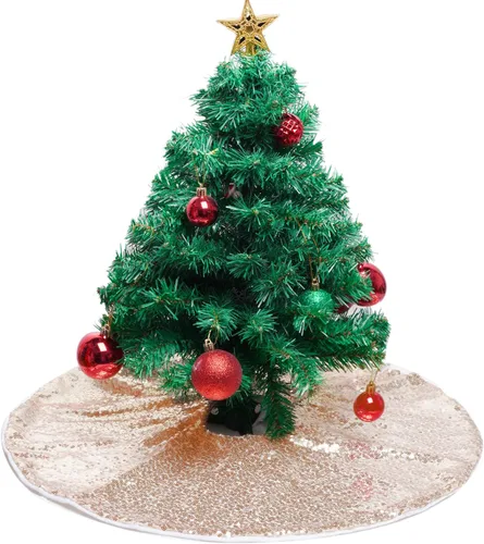 Vista 7 de Yookat Paquete de 1 falda de árbol de Navidad de 24 pulgadas, falda de árbol de secuencia redonda, alfombrillas brillantes para árbol de Navidad