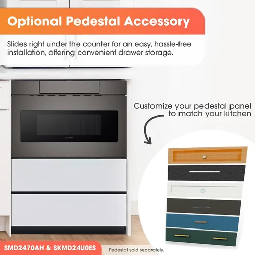 Vista 7 de SHARP SMD2470AH Horno de microondas con cajón, 24 pulgadas, 1.2 pies cúbicos, 950 vatios, panel de control oculto con pantalla LCD digital, acero