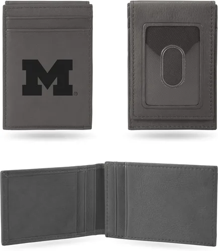 Vista 64 de Rico Industries NCAA - Cartera de bolsillo frontal grabada con láser gris, compacta, cómoda, delgada
