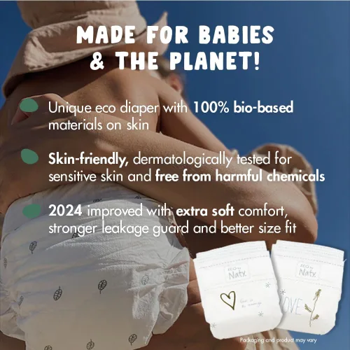 Vista 3 de Eco by Naty Pañales ecológicos para bebés recién nacidos, materiales 100% a base de plantas en la piel, extrasuaves, para pieles sensibles y súper