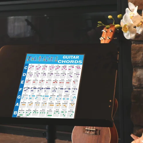 Vista 7 de QMG Hoja de Trucos de Acordes de Guitarra – Tabla de Teoría Musical Laminada A4 con Círculo de Quintas para Principiantes