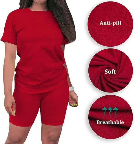 Vista 2 de Conjunto corto de verano para mujer, conjunto de 2 piezas, pantalones cortos ajustados, conjunto casual de verano