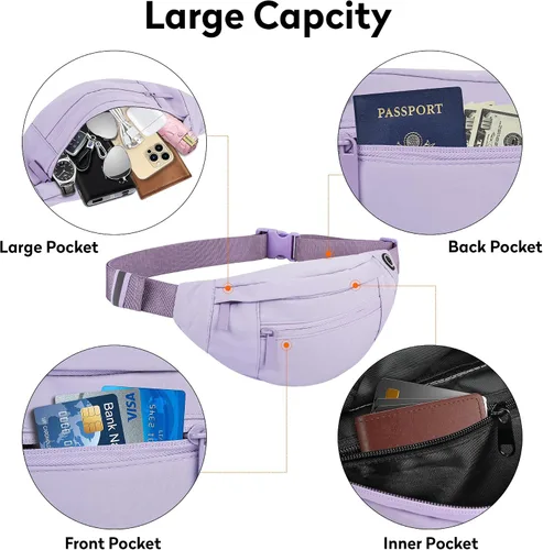 Vista 4 de Viqueen Riñonera cruzada para mujeres y hombres, bolsa grande y ligera con cremallera y bolsillos, resistente al agua, manos libres para llevar