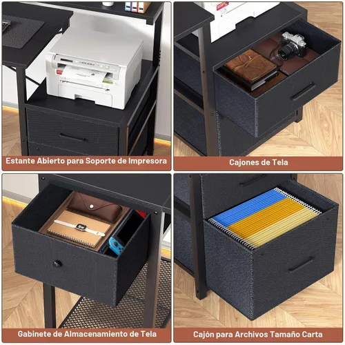 Vista 6 de Aheaplus Escritorio para computadora con 3 cajones, escritorio de oficina en casa con cajón de archivos y toma de corriente, escritorio gaming
