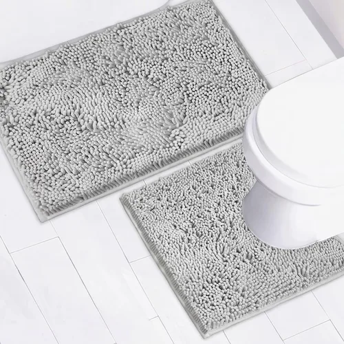 Vista 31 de Juego de 2 tapetes de baño de chenilla, superabsorbentes, con fuerte respaldo antideslizante de PVC, tapetes de baño para baño, peludos