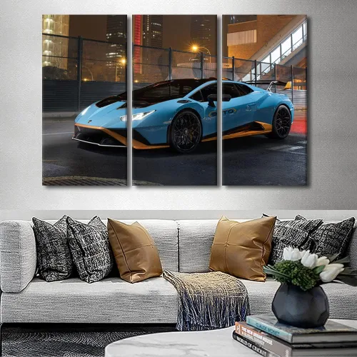 Vista 137 de Arte de pared de auto deportivo rojo para sala de estar, arte de pared de lienzo de súper auto genial, imágenes pósters, 3 piezas, arte moderno