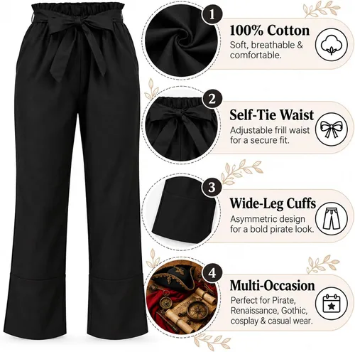 Vista 2 de Pantalones de cosplay a rayas estilo pirata renacentista medieval gótico Negro