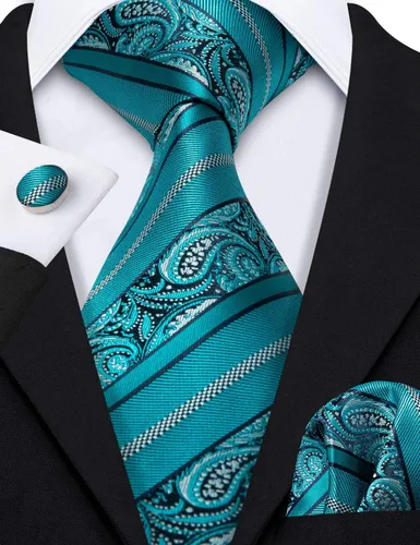 Vista 172 de Barry.Wang - Juego de corbata de seda para hombre, diseño de cachemira, pañuelo y gemelos de bolsillo