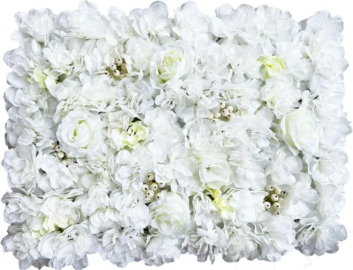 Vista 31 de Paneles de flores artificiales para decoración de pared, 6 piezas de rosas falsas, peonía, eucalipto, telón de fondo de pared de rosas para fiesta 6