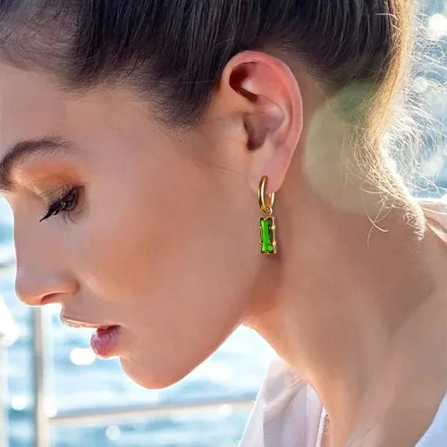 Vista 6 de Preciosos aretes colgantes de circonita cúbica para mujer, de enero a diciembre, aretes de acero inoxidable plateados, dorados, negros