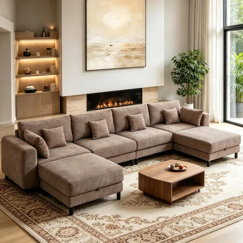 Vista 9 de Sofá de nube de 112.4 pulgadas, sofá modular en forma de L con otomana de Gris