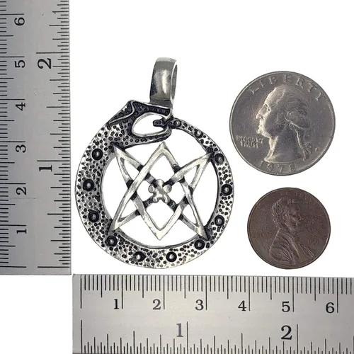 Vista 4 de Celtic VIking Jewelry Ouroboros unicursal Dragón Serpent Naga Bakunawa Pagan Peltre Collar con colgante para hombre de buena suerte amuleto