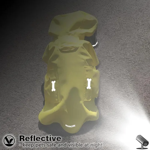 Vista 6 de Impermeable para perro con poncho con capucha, chaqueta de lluvia amarilla ajustable de alto reflejo, con agujero para correa para perros pequeños