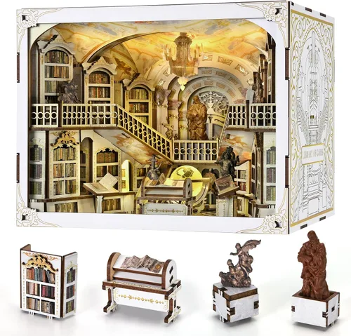 Vista 20 de MiniCity Espacio Rincón de Libros para Principiantes - Kit de Escena en Miniatura DIY con Cubierta Antipolvo, Luces y Estantería Adaptable