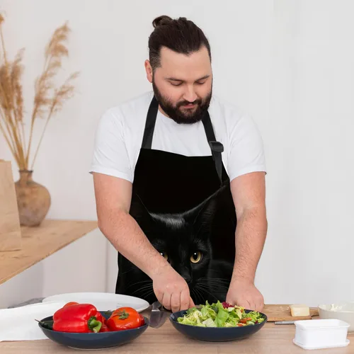 Vista 7 de Delantal divertido con bolsillo para mujeres y hombres, delantal de cocina ajustable para barbacoa y horneado con lindos animales y flores