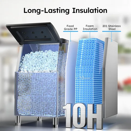 Vista 4 de Máquina comercial para hacer hielo de 550 libras/24 horas, almacenamiento de 400 libras, listo para hielo en 5-15 minutos, con modo de autolimpieza