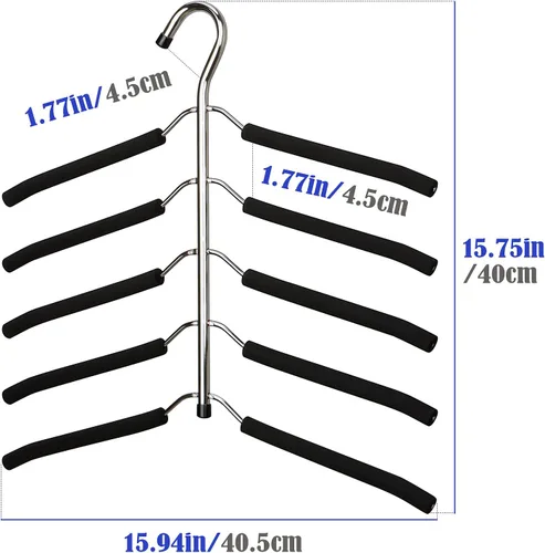 Vista 7 de Perchas de ropa que ahorran espacio, 2 paquetes de brazo oscilante antideslizante acolchado percha de 5 capas de acero inoxidable resistente suéter