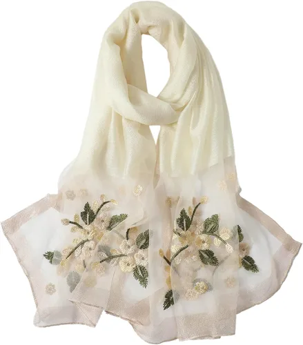 Vista 19 de WINCESS.YU Women Embroidered Silk Scarf, 75* 28 Inches Long Shawl and Wraps Negro