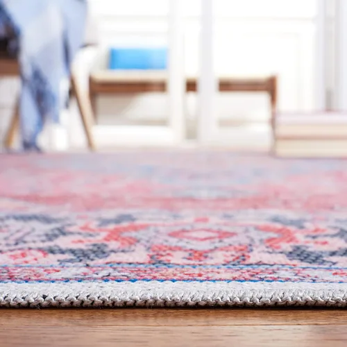 Vista 3 de SAFAVIEH Alfombra lavable Serapi Collection redonda de 6 pies 7 pulgadas, azul y al óxido, antideslizante y fácil de limpiar, ideal para sala