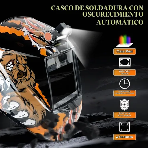 Vista 2 de TRQWH - Casco de soldadura con visión grande, oscurecimiento automático, con luz LED
