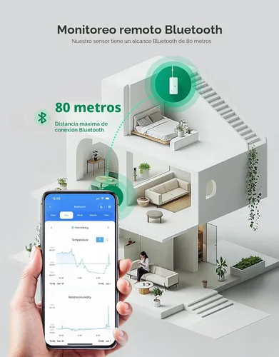 Vista 2 de GoveeLife Termómetro Higrómetro Bluetooth H5110 de 262 pies, Mini Sensor de Temperatura y Humedad con Notificaciones de Aplicación, Exportación