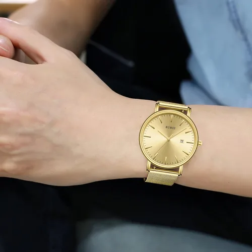 Vista 6 de BUREI - Reloj de pulsera analógico para hombre con fecha, extensible de malla de acero inoxidable