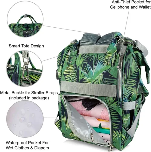 Vista 4 de Mr. Peanut's Mochila de pañales Tili Dili Premium con puerto de carga USB, Tropical, Mochila