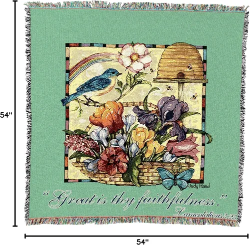 Vista 4 de Pure Country Weavers Great is Thy Faithfulness Blanket - Escrituras - Lamentaciones 3:23 - Tapiz cuadrado para regalo de regazo tejido de algodón