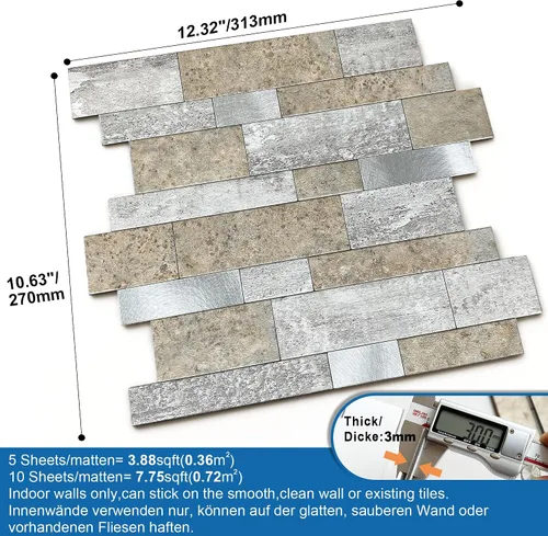 Vista 5 de MOFIT Azulejo Adhesivo para Salpicadero de Cocina Despegar y Pegar Piedra Acabado Mate, Pegatinas de Azulejos para Baño Panel de Pared 3D Mosaico