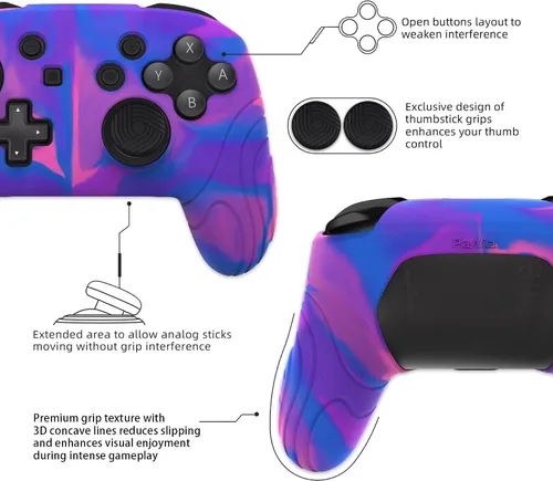 Vista 6 de PlayVital Samurai Edition - Funda protectora ergonómica de silicona para Nintendo Switch Pro, suave y antideslizante, protector de agarre