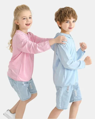 Vista 6 de Auranso Kids Zip-Up Hoodie Girls Boys UPF50+ Sun Protection Jacket Hooded Cooling Shirt
