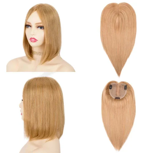 Vista 6 de originea Toppers de cabello humano 100% Remy con flequillo para mujer, base de seda, con clip, extensiones para adelgazar el cabello/cubierta